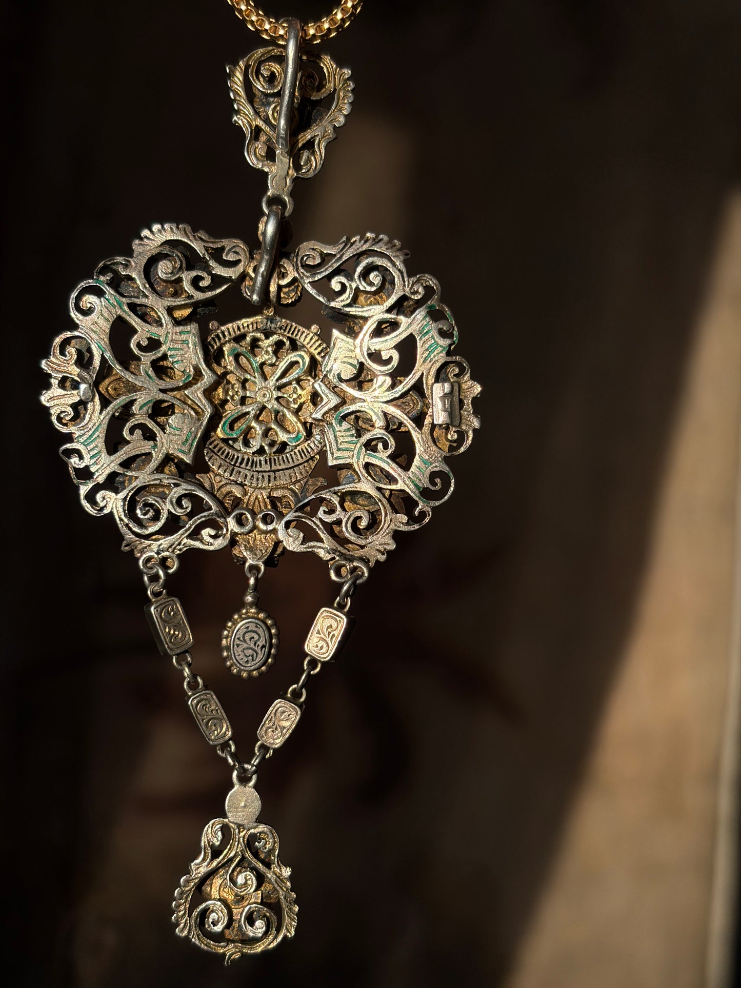 Sold Antique Austro-Hungarian Silver, Emerald, Sapphire & Pearl Pendant