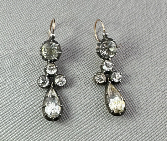 Fantastic 18K & Silver Georgian Period French Paste Earrings