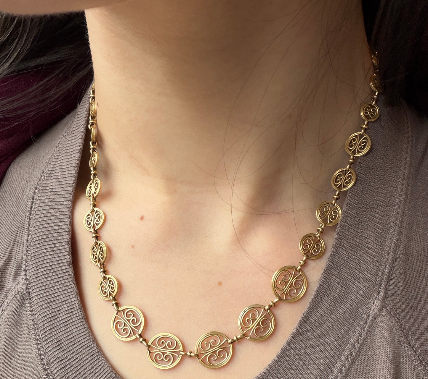 Antique French 18K Filigree Link Chain Necklace