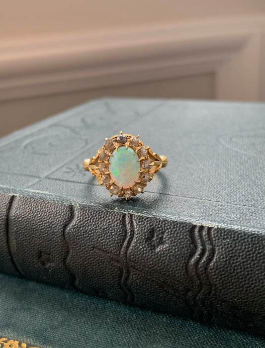 SOLD Antique 18K, Diamond & Opal Ring