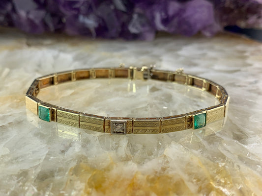 Vintage 14K, Diamond & Emerald Bracelet