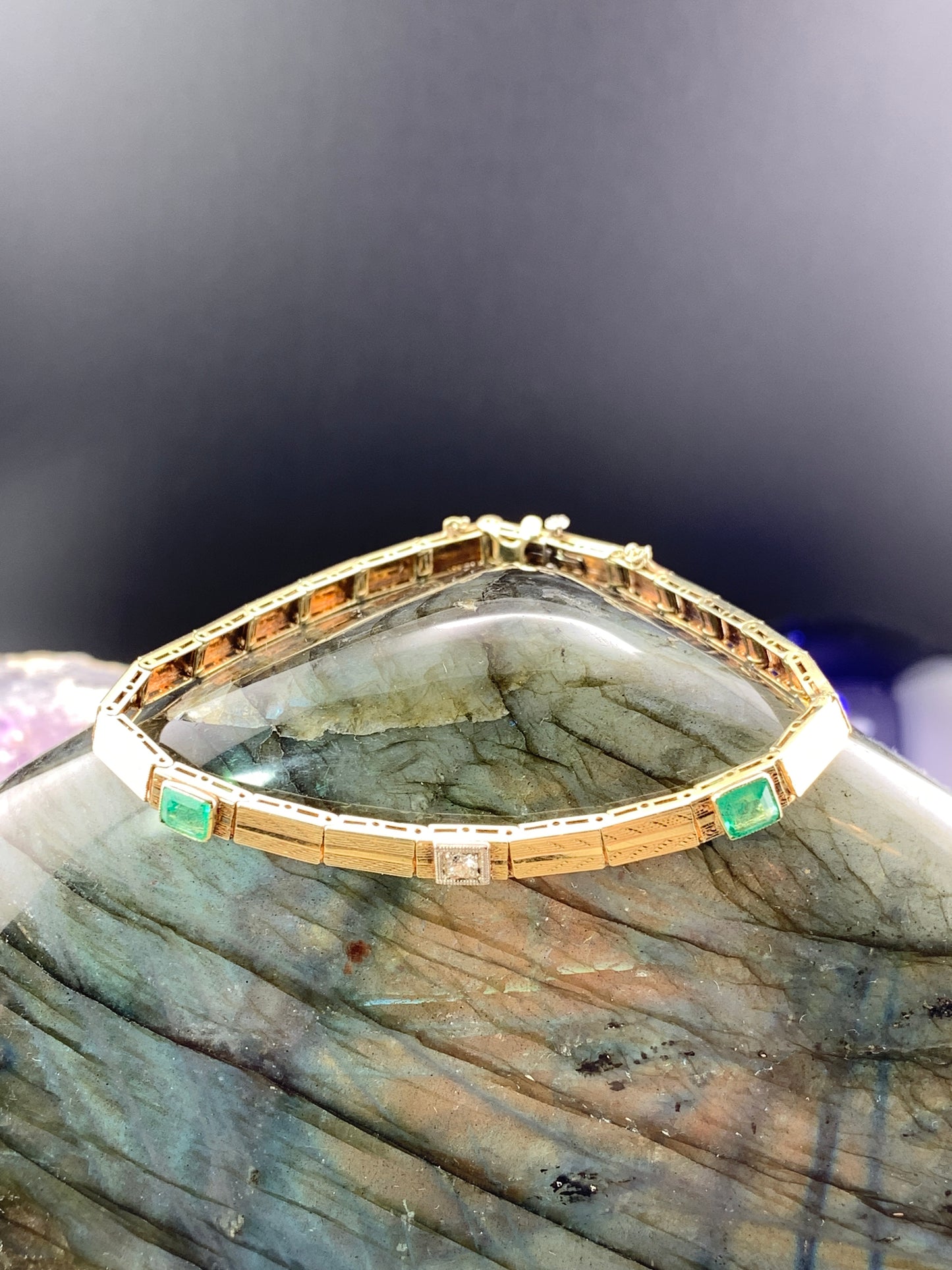 Vintage 14K, Diamond & Emerald Bracelet