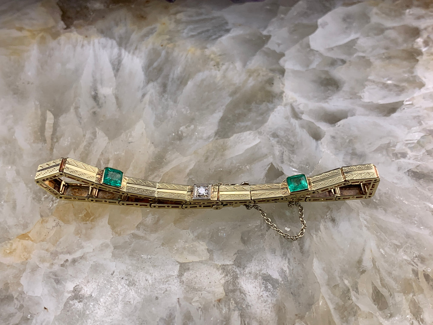 Vintage 14K, Diamond & Emerald Bracelet