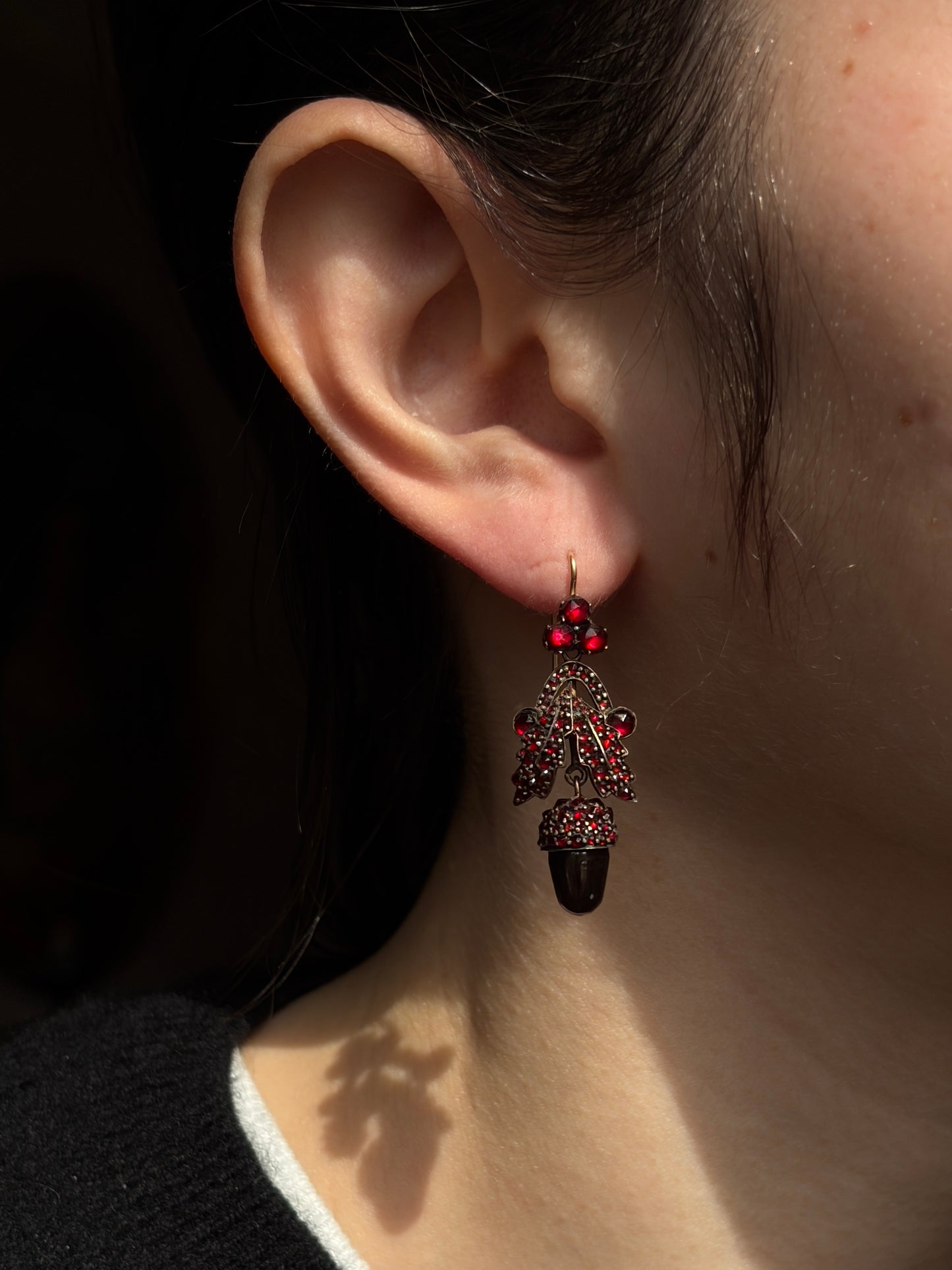 Antique 18K, Silver & Bohemian Garnet Acorn Demi-Parure