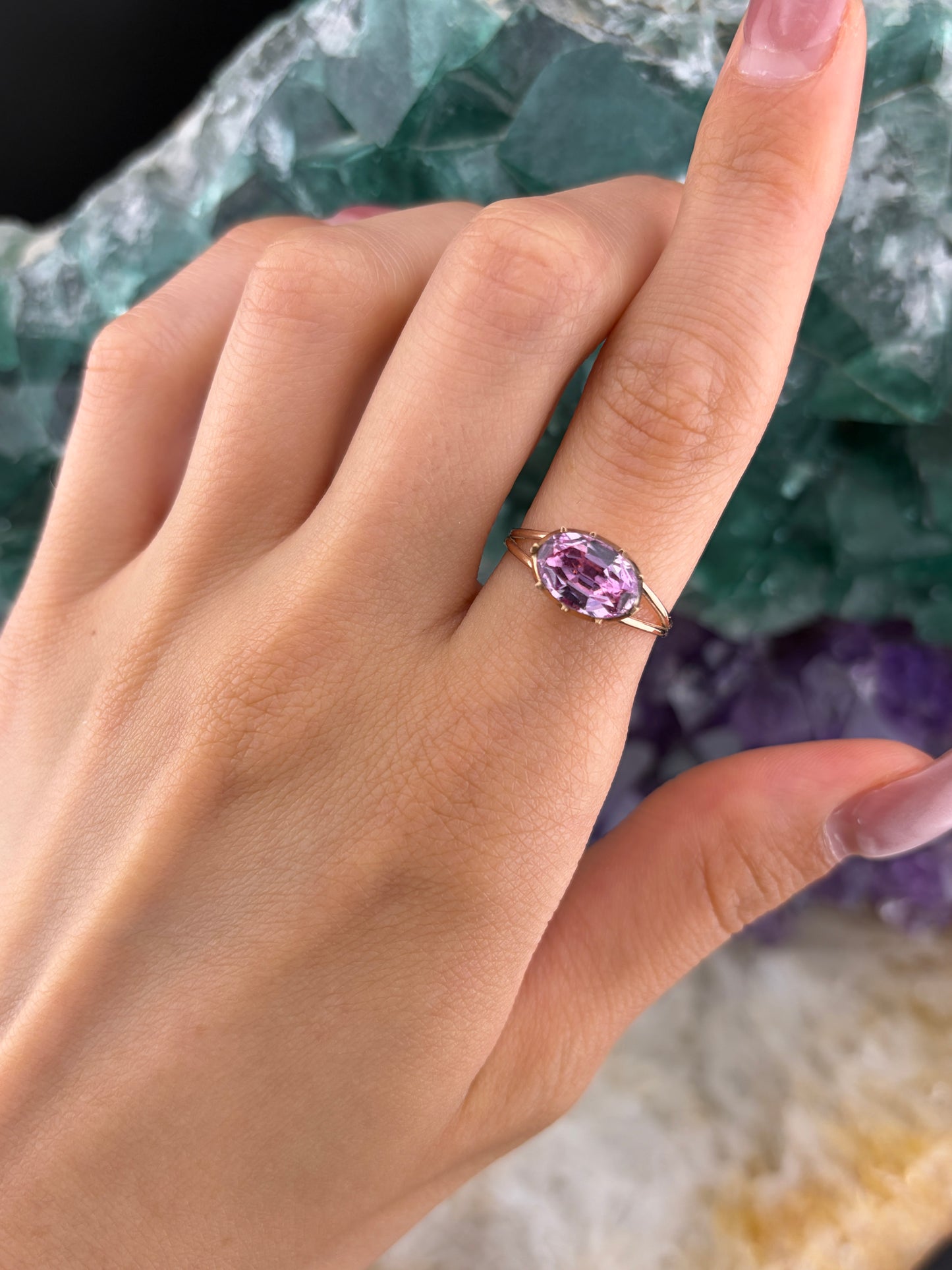 Antique 14K & Foiled Pink Topaz Conversion Ring