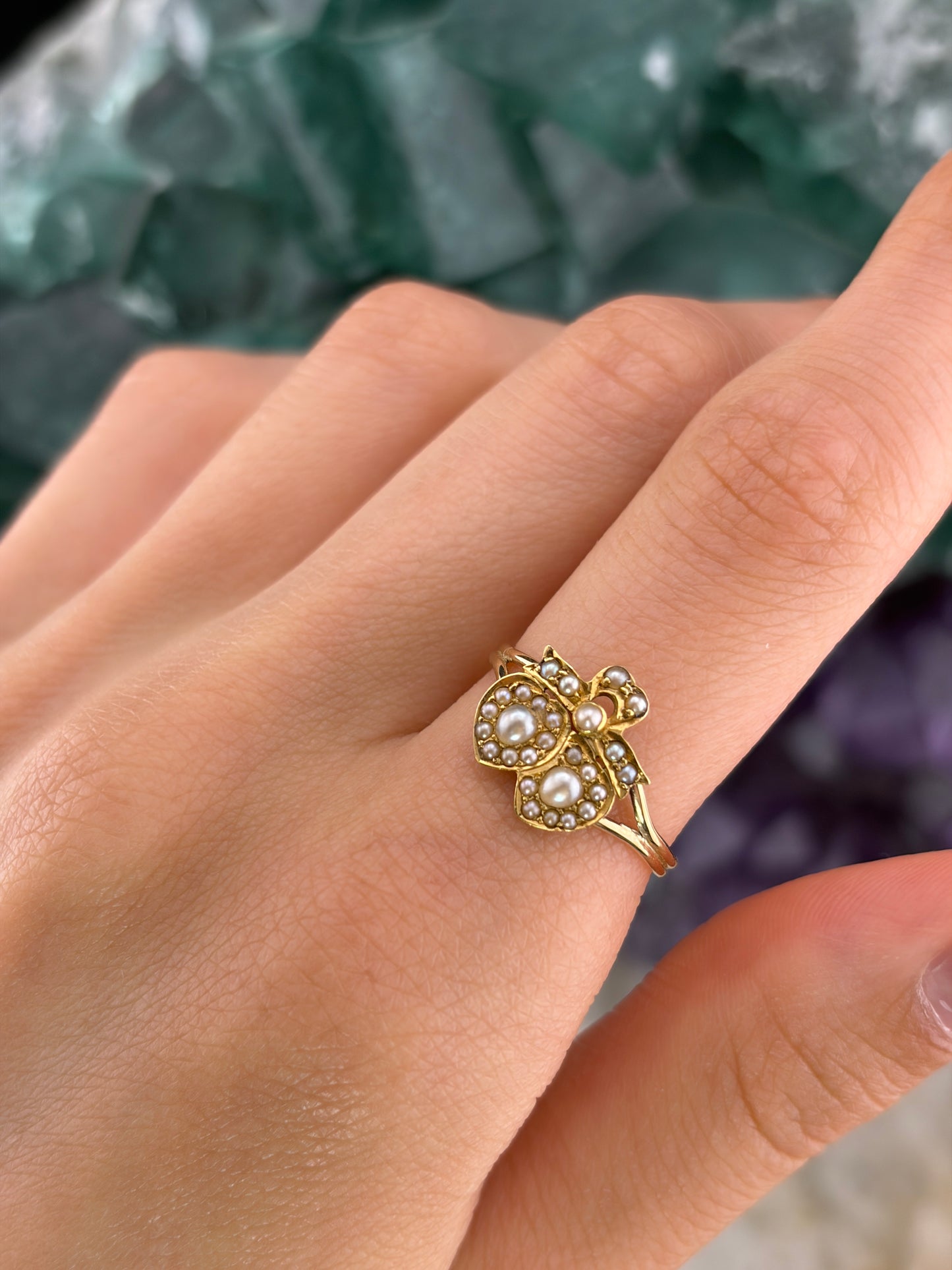Antique Victorian 14K & Pearl Double Heart Conversion Ring