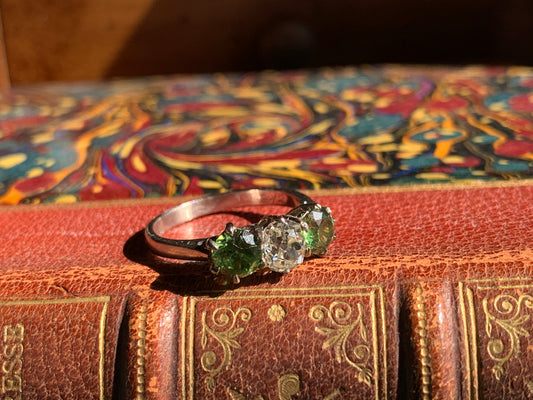 SOLD Vintage Platinum, Diamond & Demantoid Ring