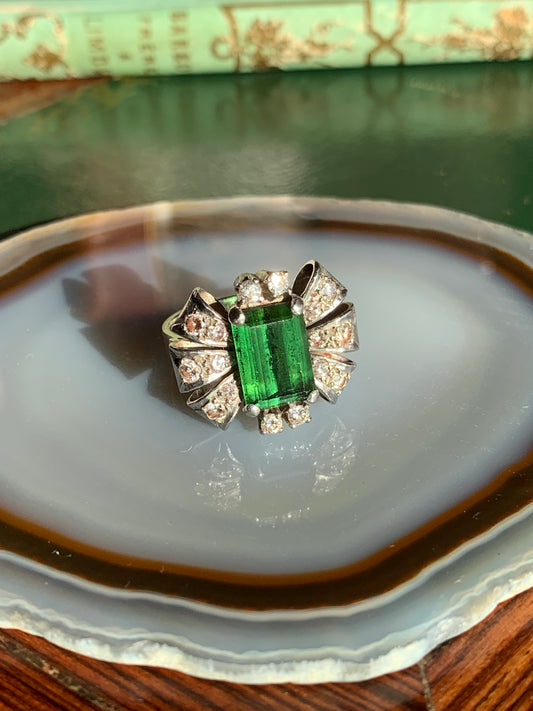 Vintage Platinum, Diamond & Tourmaline Cocktail Ring