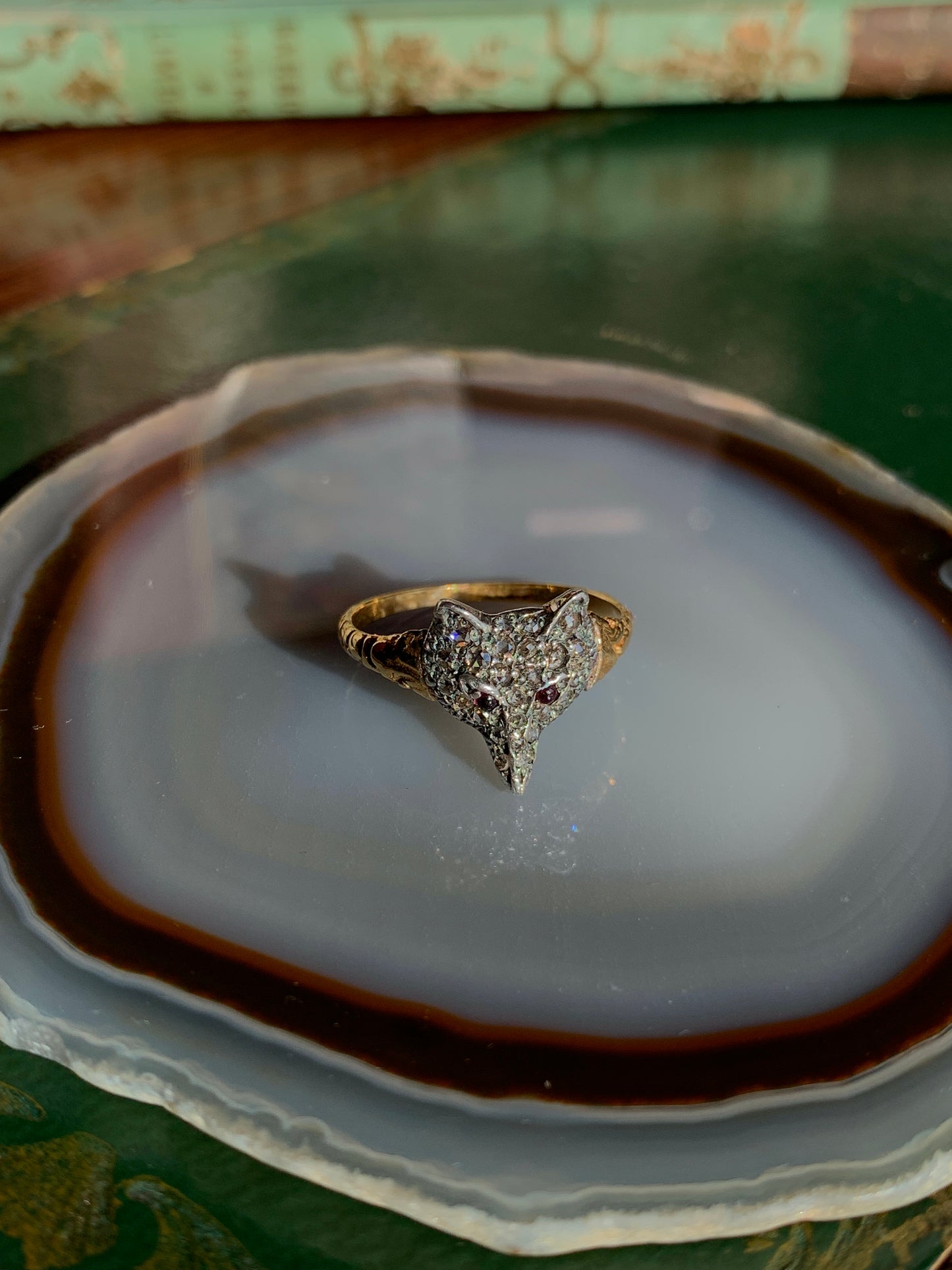 Antique 12K, Diamond & Ruby Fox Ring
