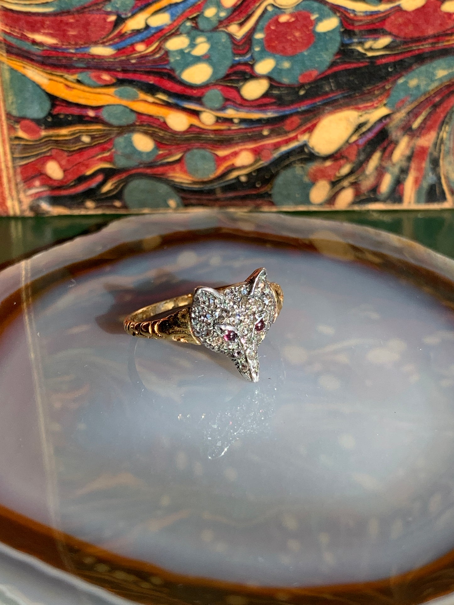 Antique 12K, Diamond & Ruby Fox Ring
