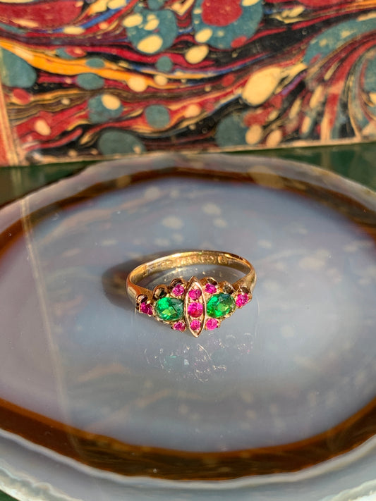 Antique English 15K, Demantoid & Ruby Ring