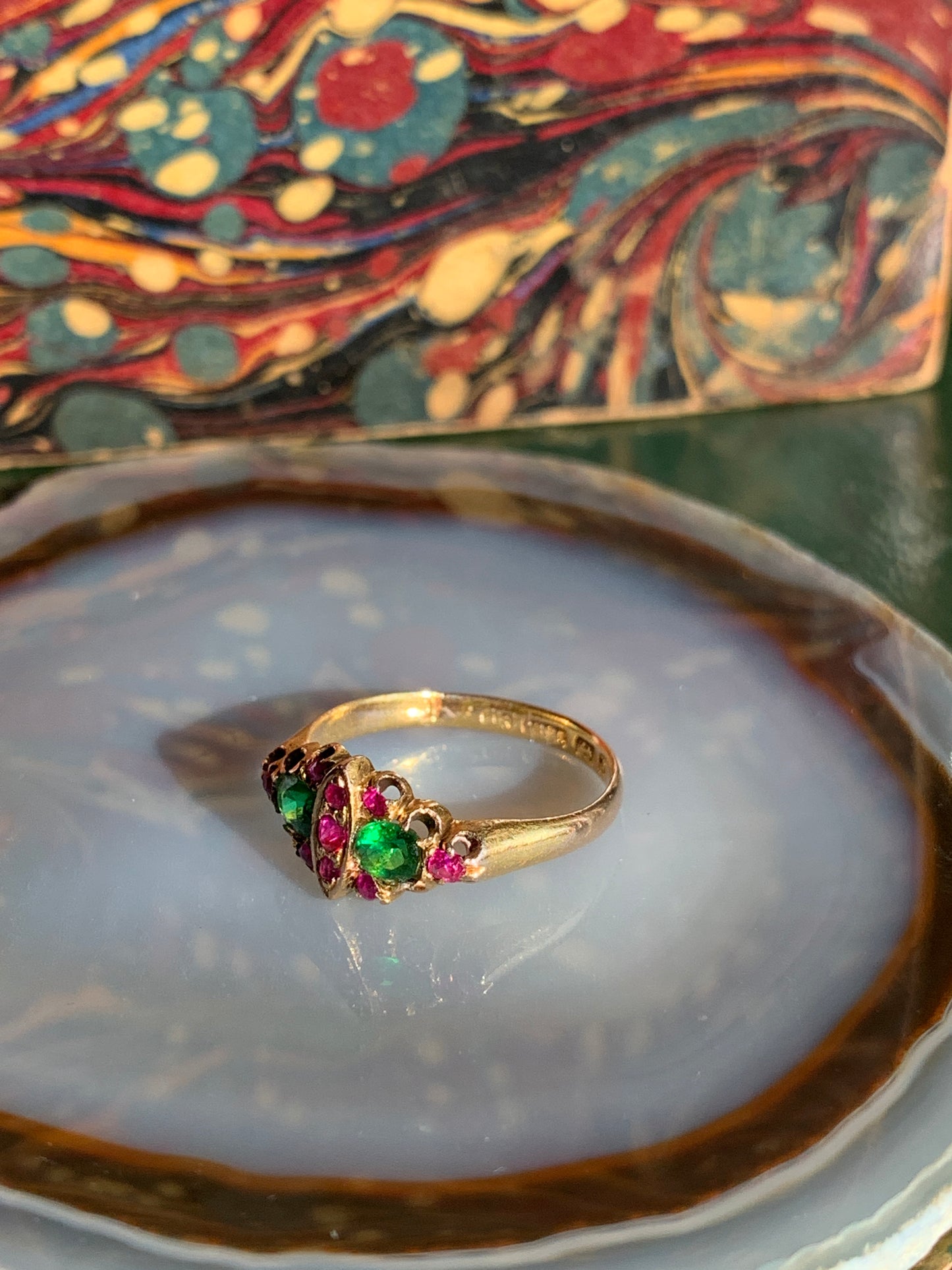 Antique English 15K, Demantoid & Ruby Ring