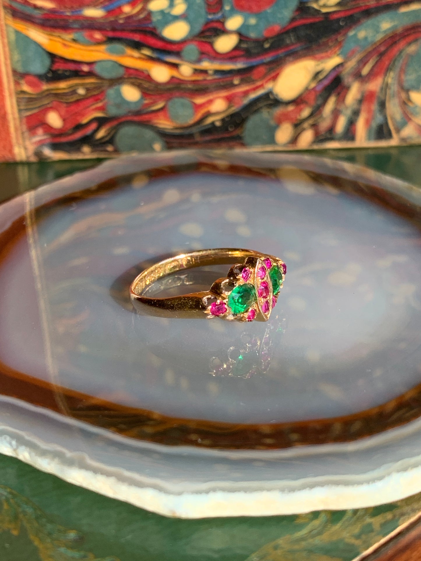 Antique English 15K, Demantoid & Ruby Ring