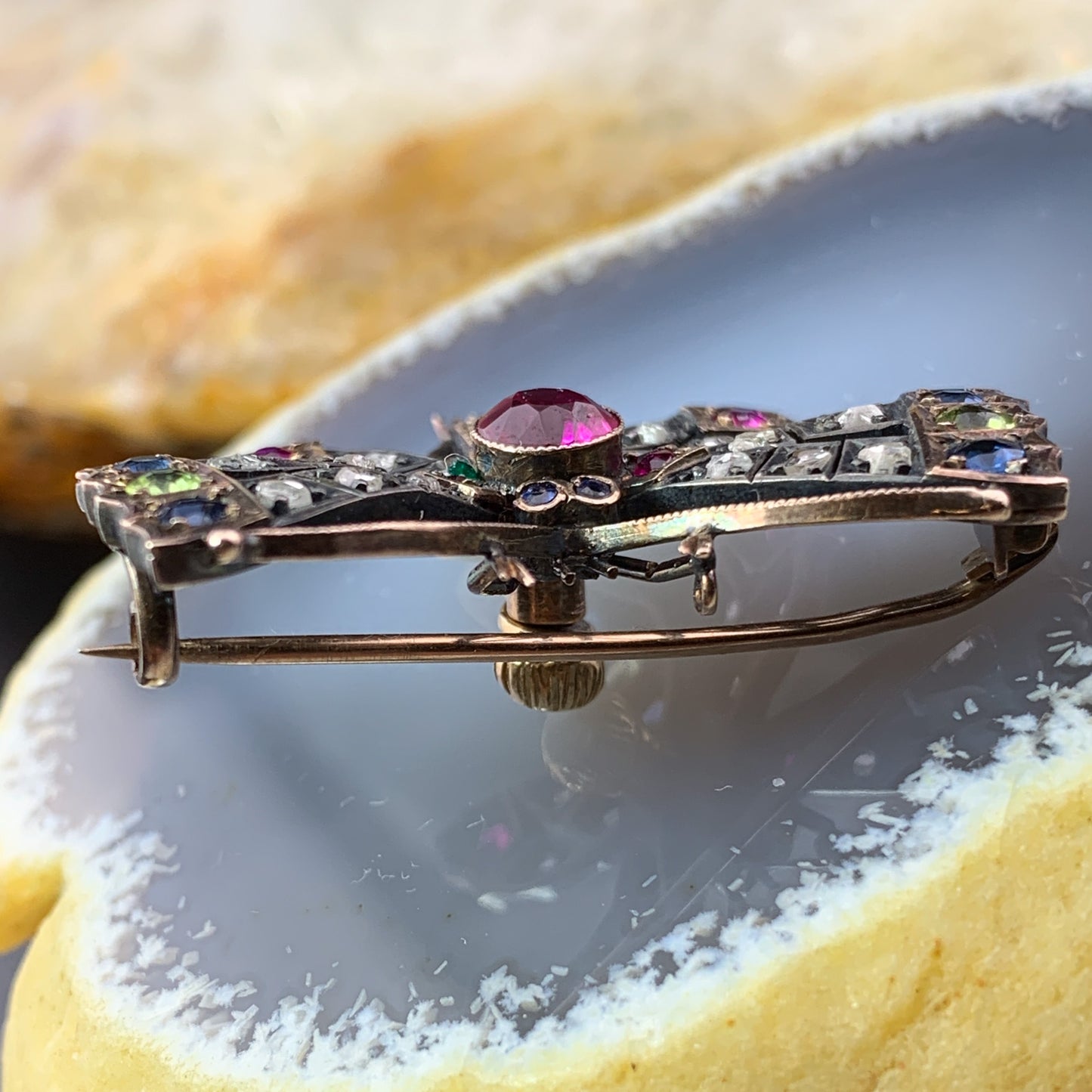 Antique 15K, Silver, Diamond, Ruby, Sapphire & Peridot Butterfly Brooch/Pendant