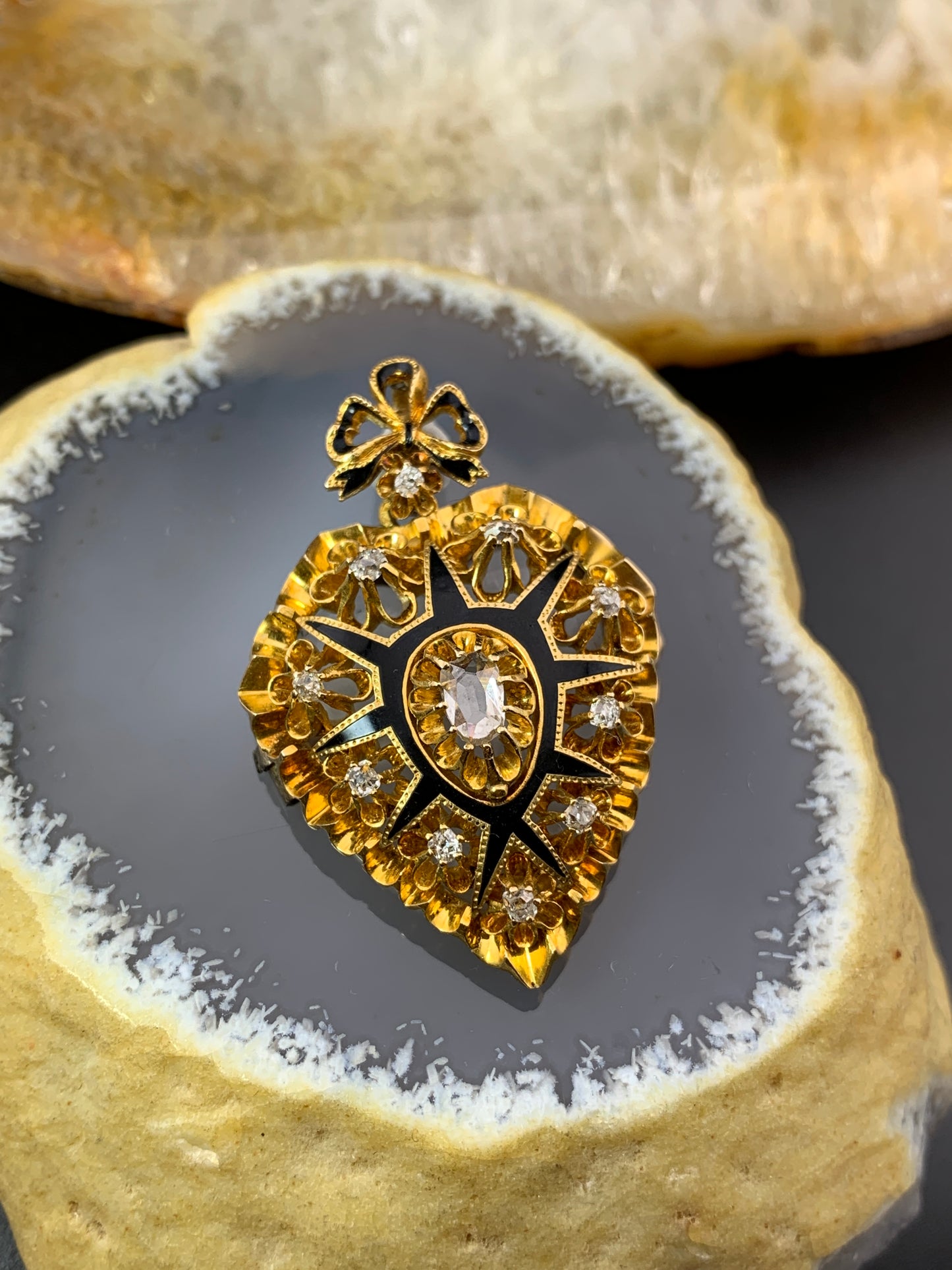 Antique Victorian 18K, Diamond & Enamel Heart Brooch/Pendant