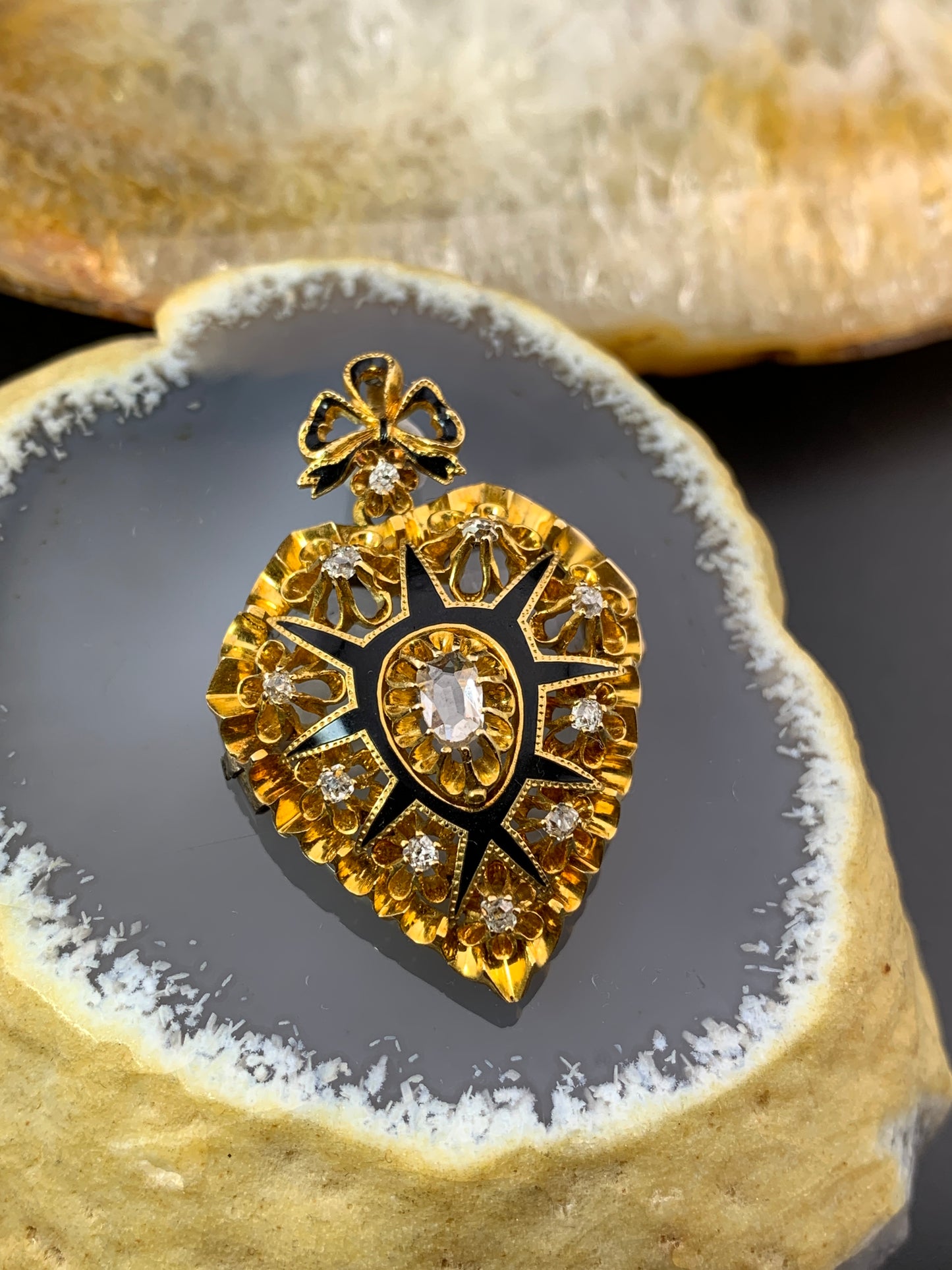 Antique Victorian 18K, Diamond & Enamel Heart Brooch/Pendant