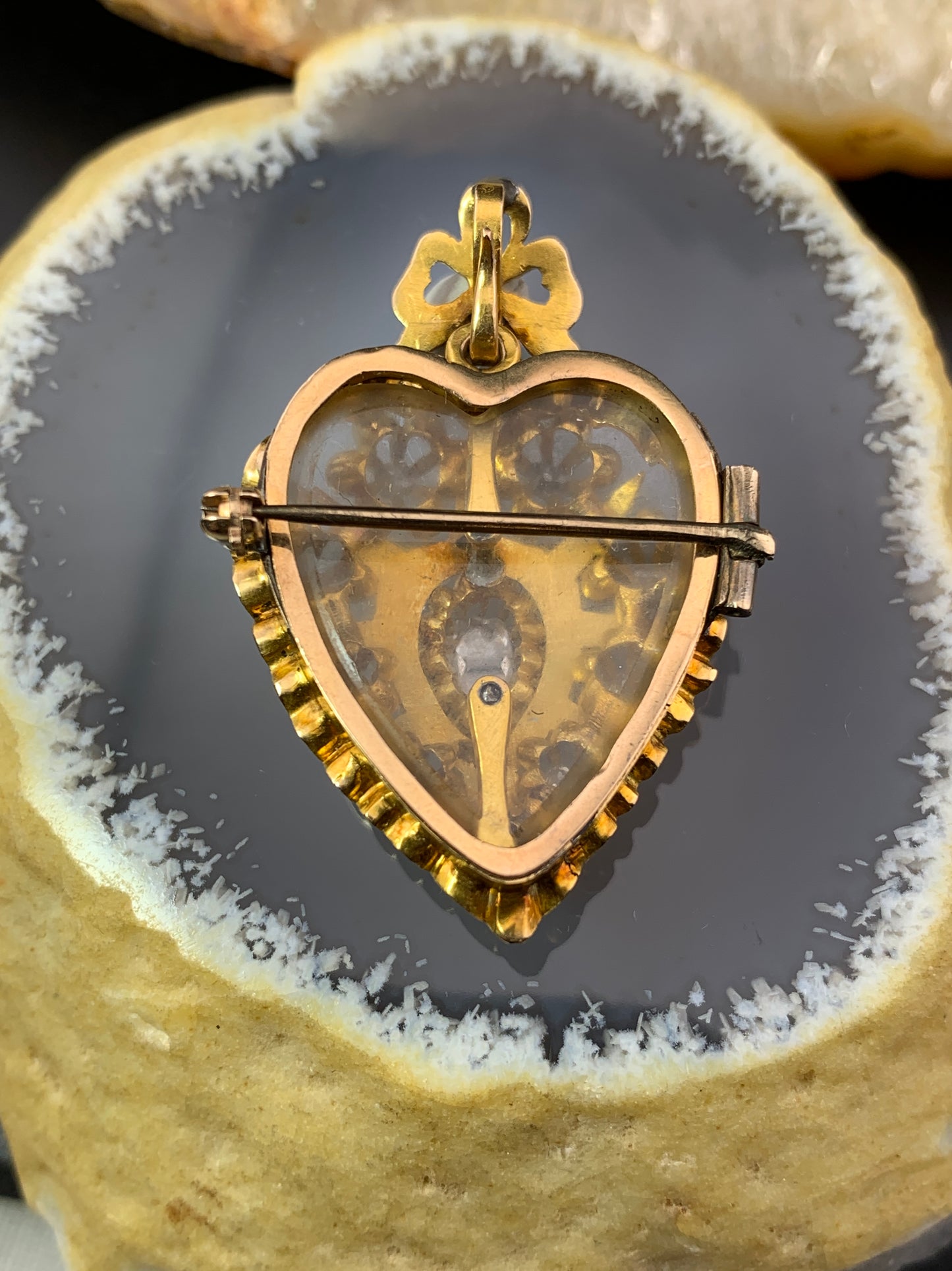 Antique Victorian 18K, Diamond & Enamel Heart Brooch/Pendant