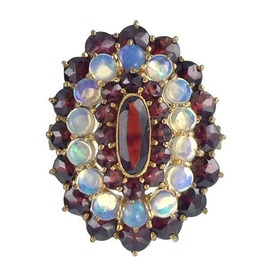Antique German 14K, Opal & Garnet Cocktail Ring