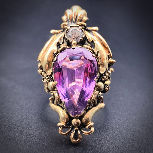 Estate Victorian Revival 14K, Amethyst & Quartz Dinner Ring