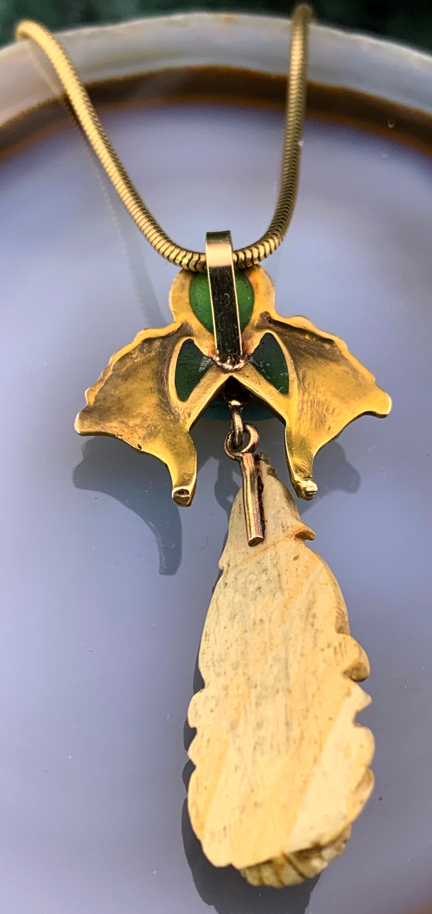 Antique Art Nouveau 14K Plique A Jour & Lava Cameo Upcycled Pendant