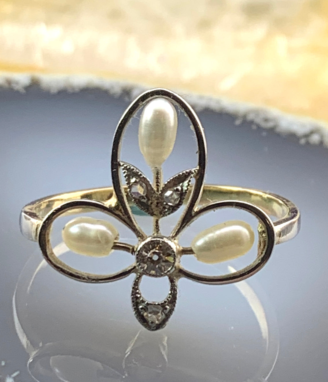 Antique Belle Epoque 18K, Platinum, Diamond & Pearl Dinner Ring