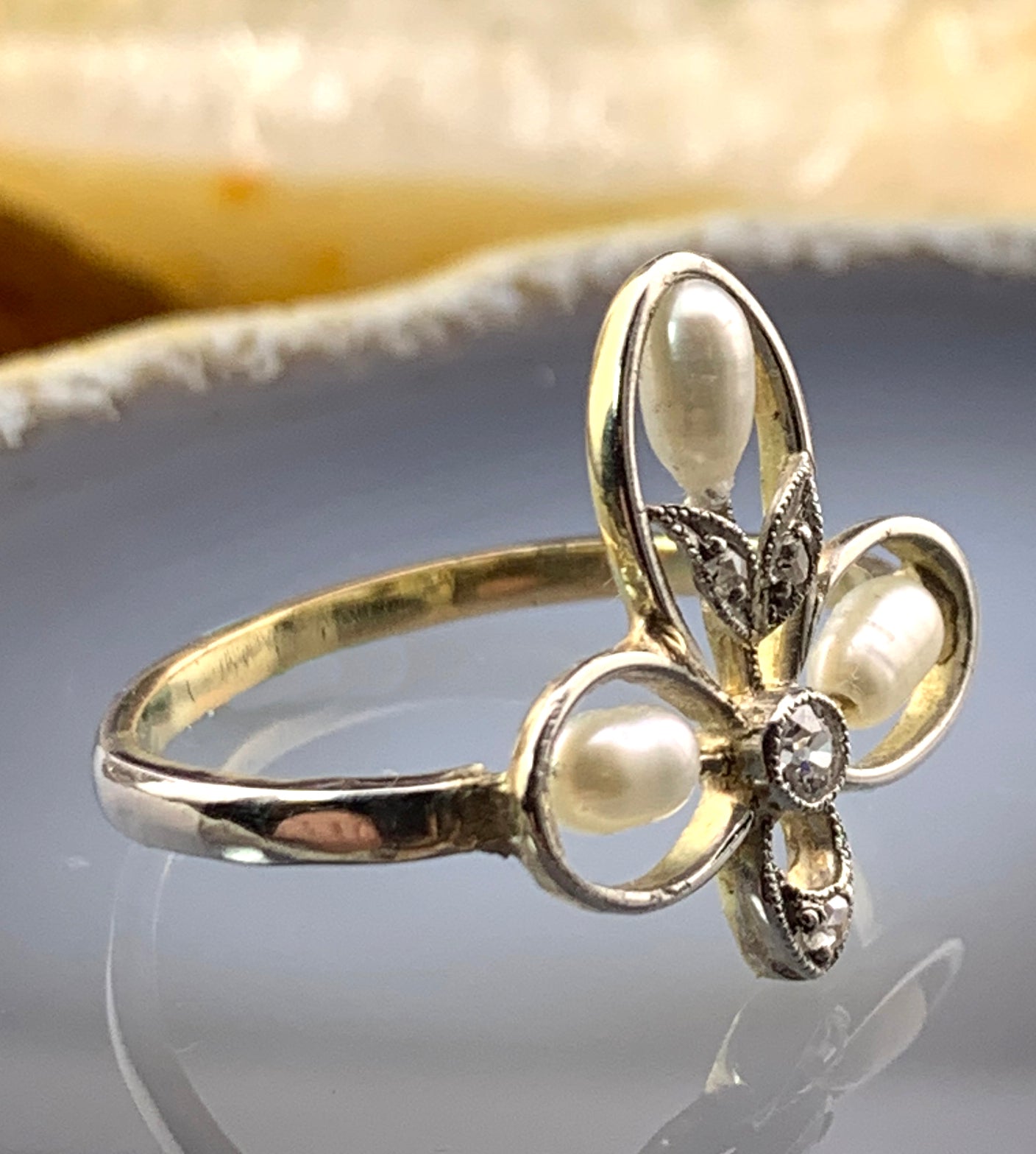 Antique Belle Epoque 18K, Platinum, Diamond & Pearl Dinner Ring