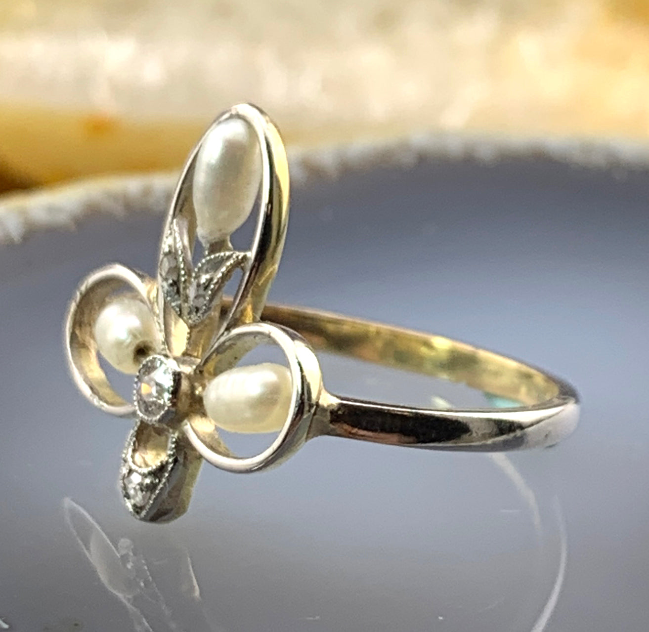 Antique Belle Epoque 18K, Platinum, Diamond & Pearl Dinner Ring