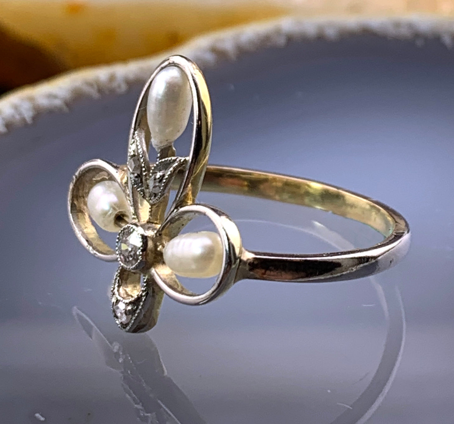 Antique Belle Epoque 18K, Platinum, Diamond & Pearl Dinner Ring