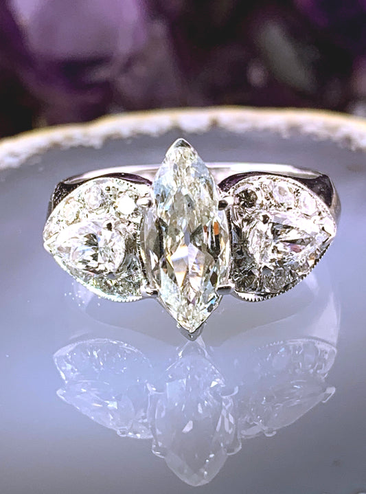 Vintage 18K & Marquise Cut Diamond Ring