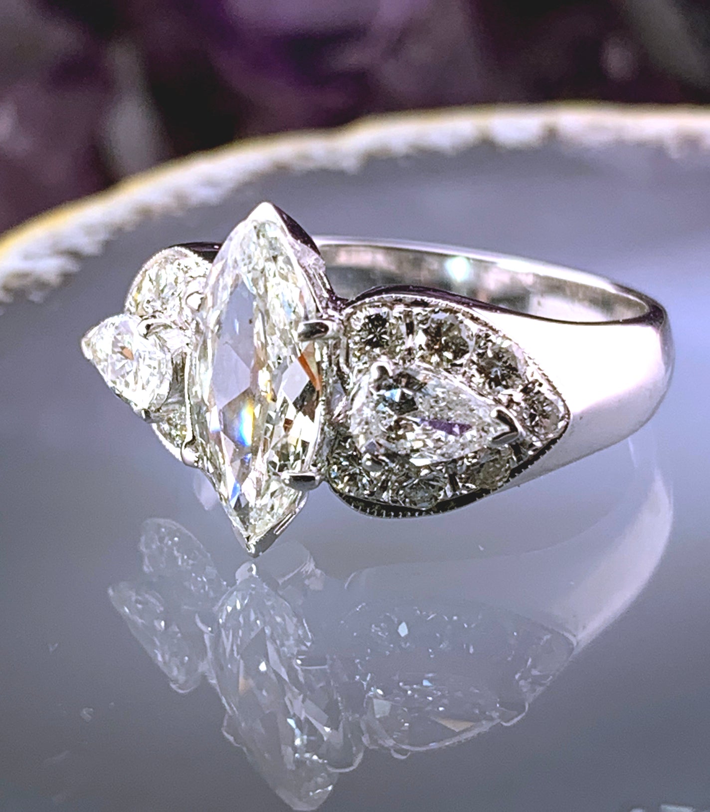 Vintage 18K & Marquise Cut Diamond Ring