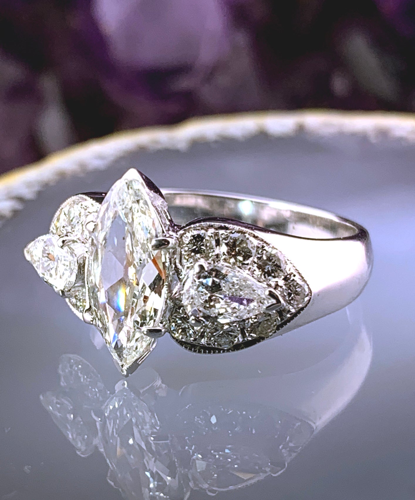 Vintage 18K & Marquise Cut Diamond Ring