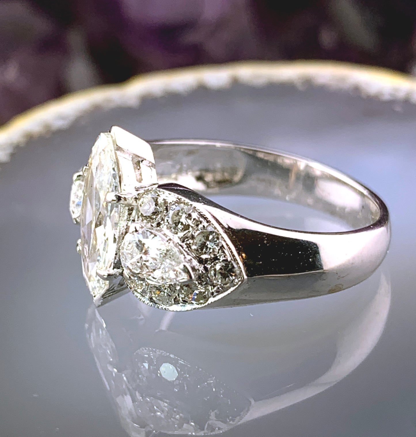 Vintage 18K & Marquise Cut Diamond Ring