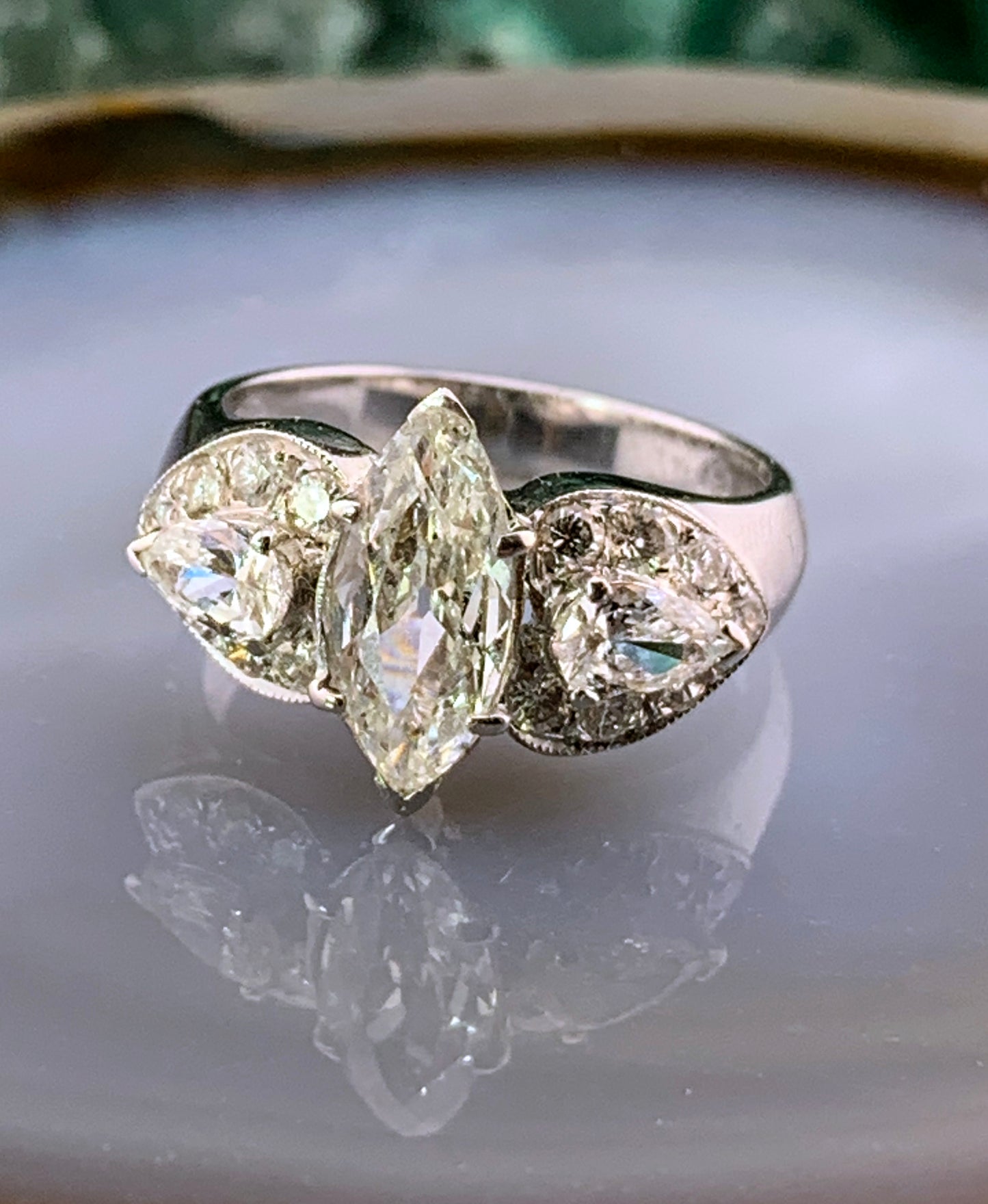 Vintage 18K & Marquise Cut Diamond Ring