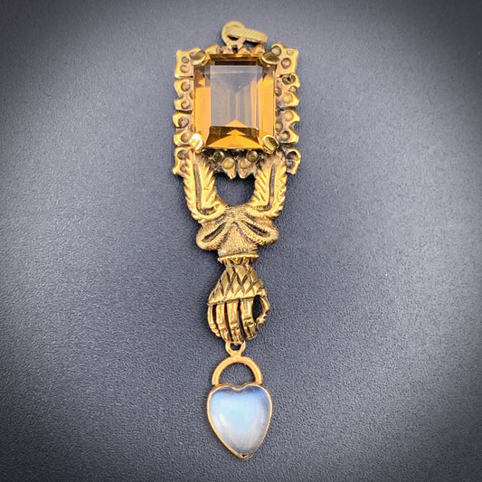 SOLD Antique 18K, Citrine & Moonstone Pendant