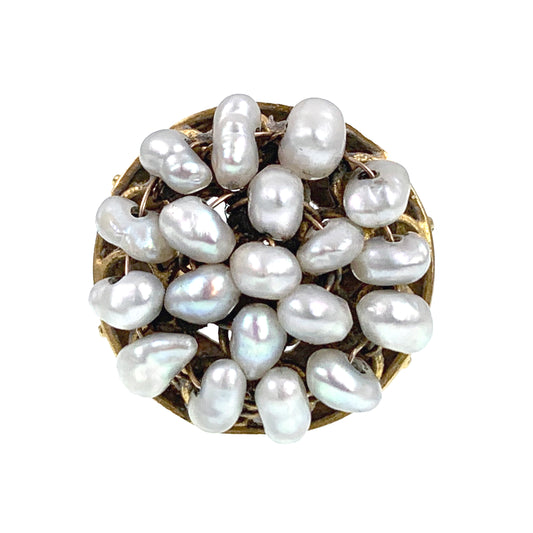 SOLD Antique French 18K & Natural Seed Pearl Cluster Ring