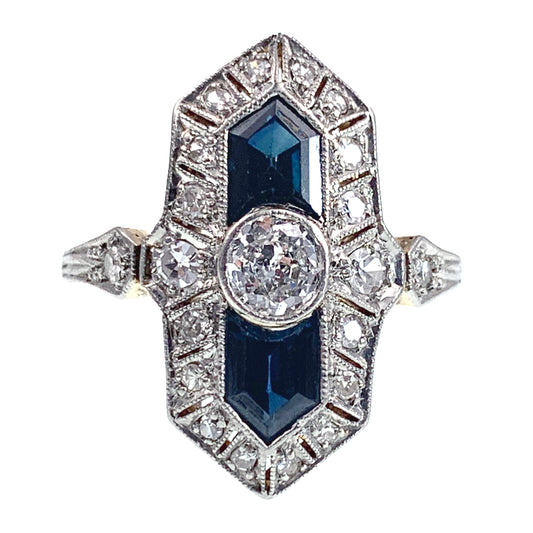 Sold Art Deco 18K, Platinum, Diamond & Sapphire Ring