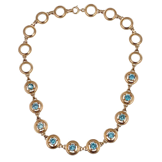 Vintage Retro 14K & Blue Topaz Necklace