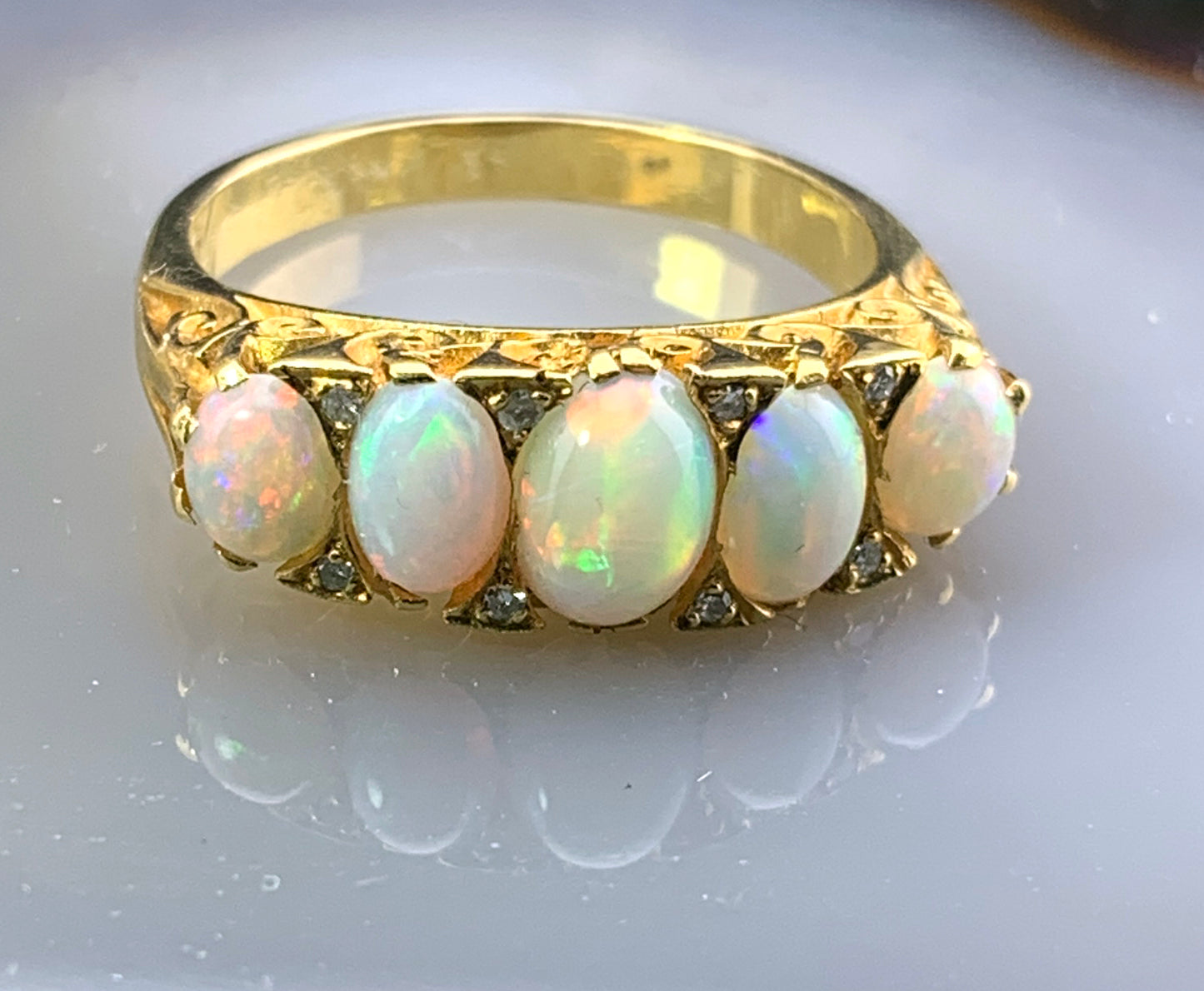 SOLD Antique 18K, Diamond & Opal Ring