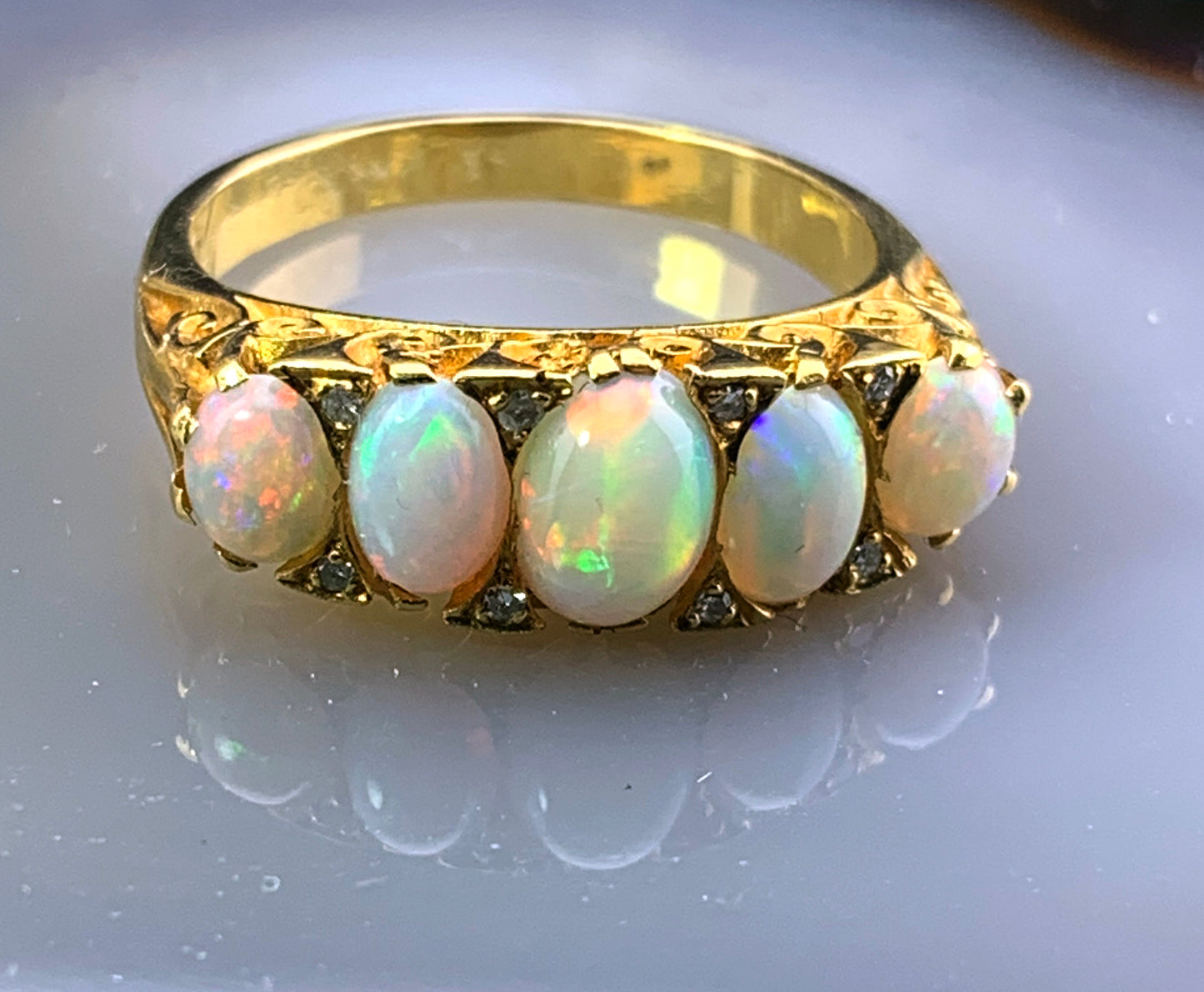 SOLD Antique 18K, Diamond & Opal Ring