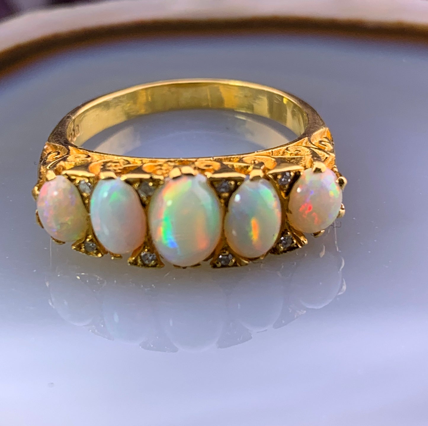 SOLD Antique 18K, Diamond & Opal Ring