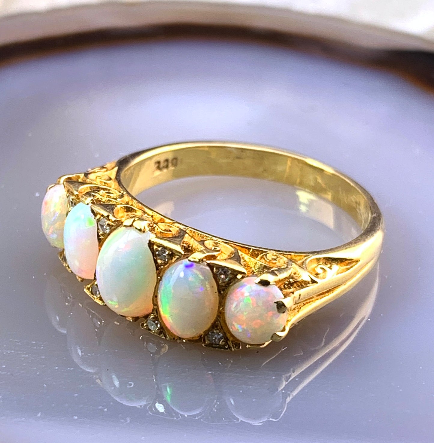 SOLD Antique 18K, Diamond & Opal Ring