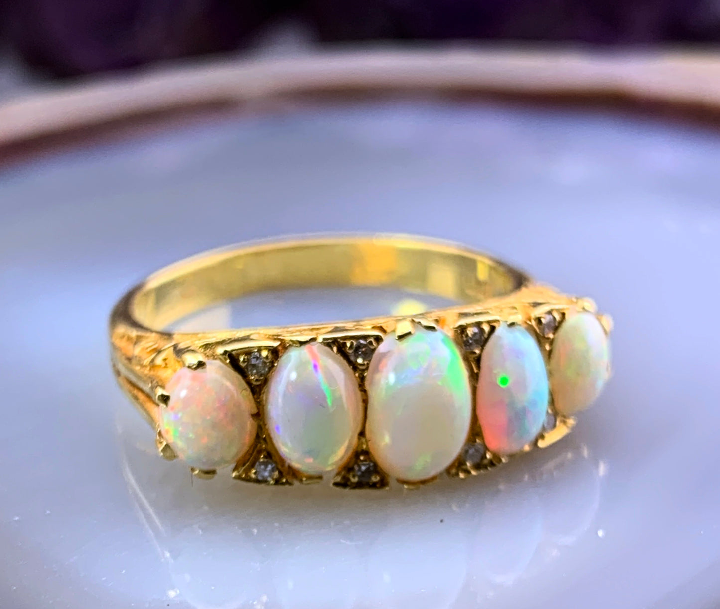 SOLD Antique 18K, Diamond & Opal Ring