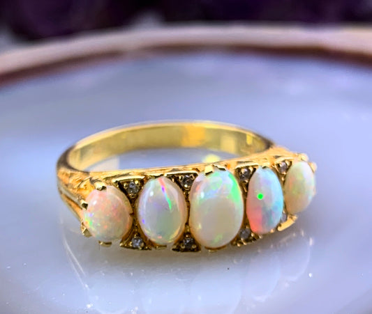 Antique 18K, Diamond & Opal Ring