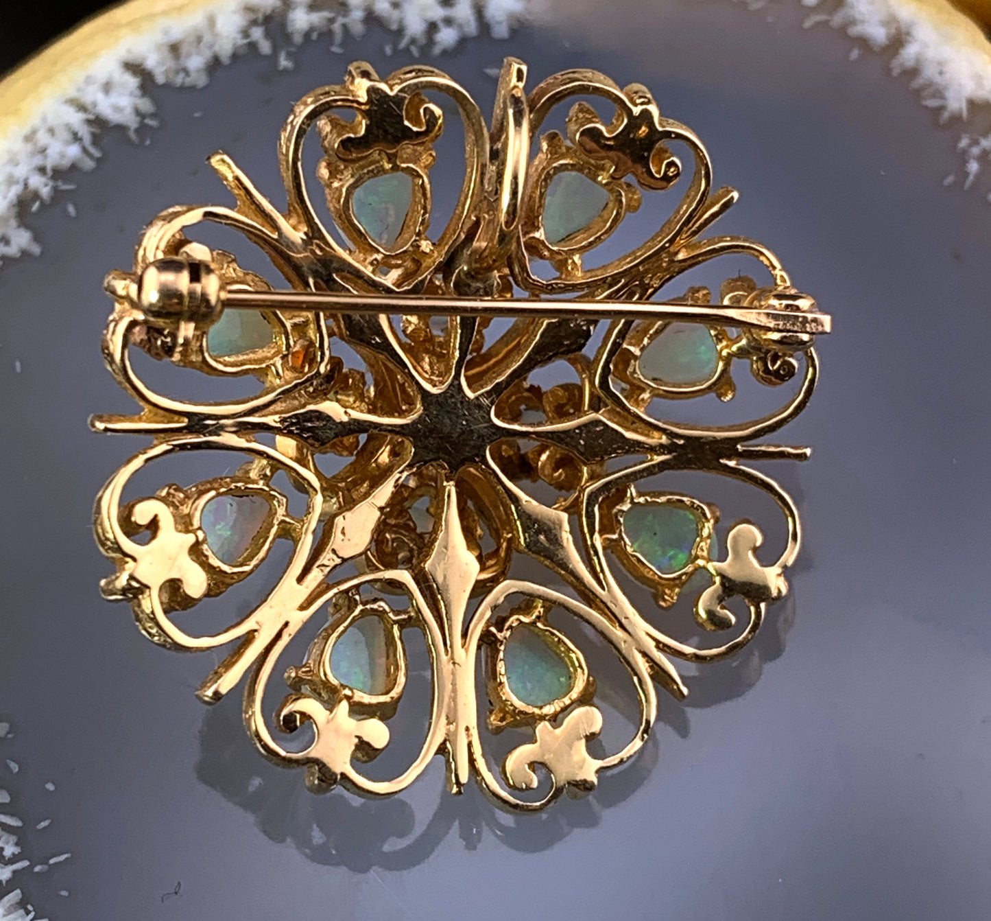 Wonderful Victorian Revival Vintage 14K & Opal Brooch
