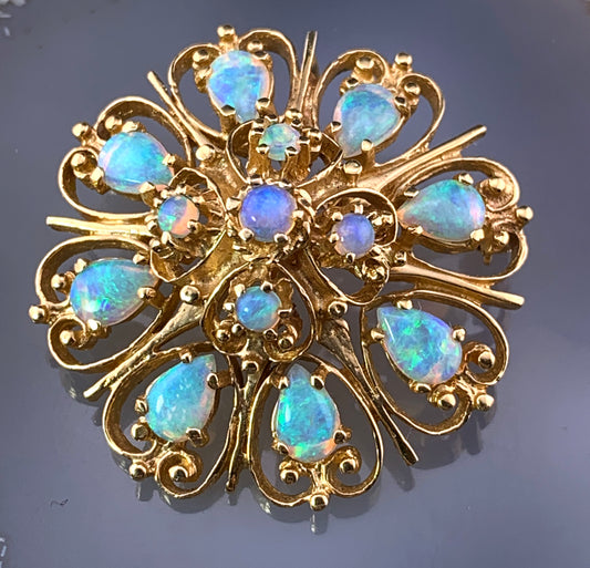 Wonderful Victorian Revival Vintage 14K & Opal Brooch