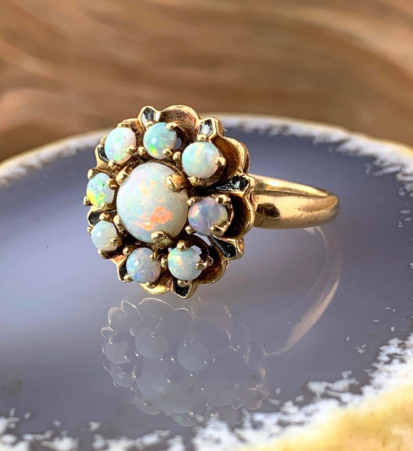 Estate 14K, Opal & Enamel Cluster Ring