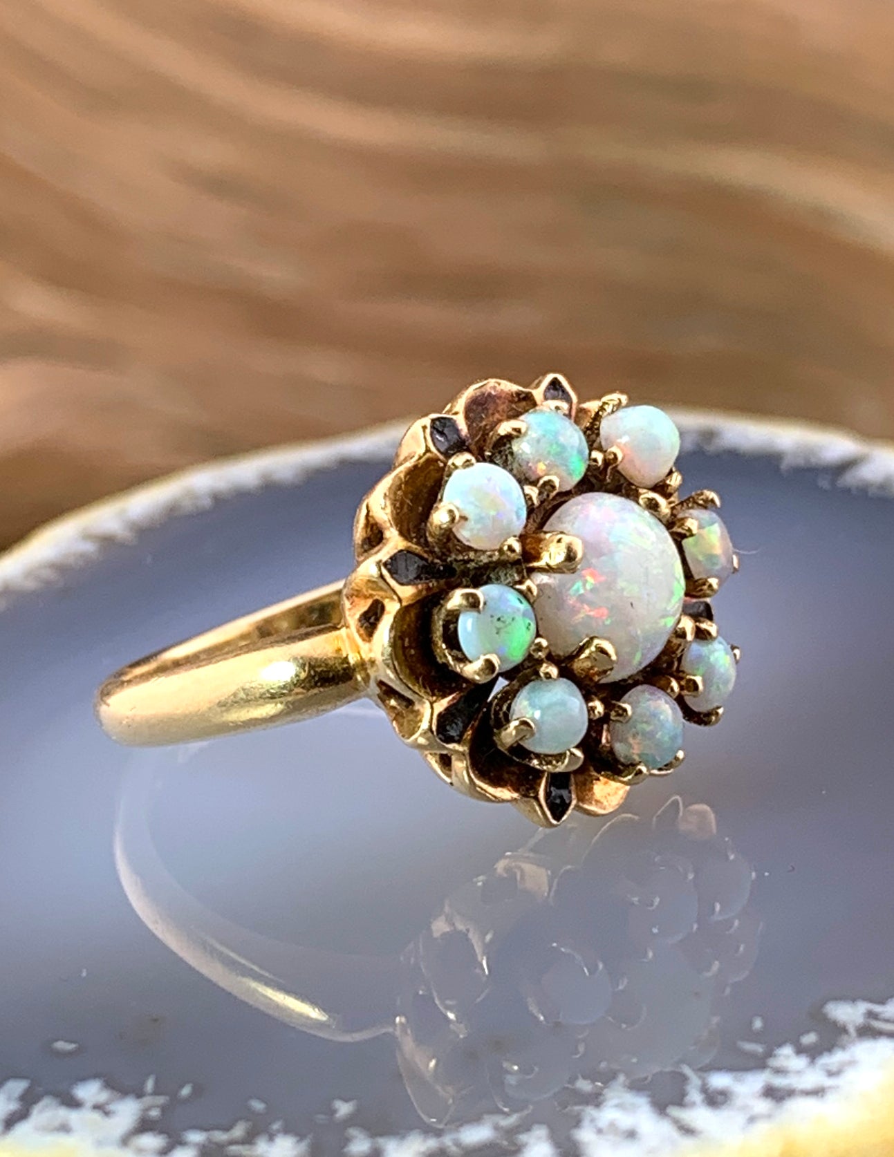 Estate 14K, Opal & Enamel Cluster Ring