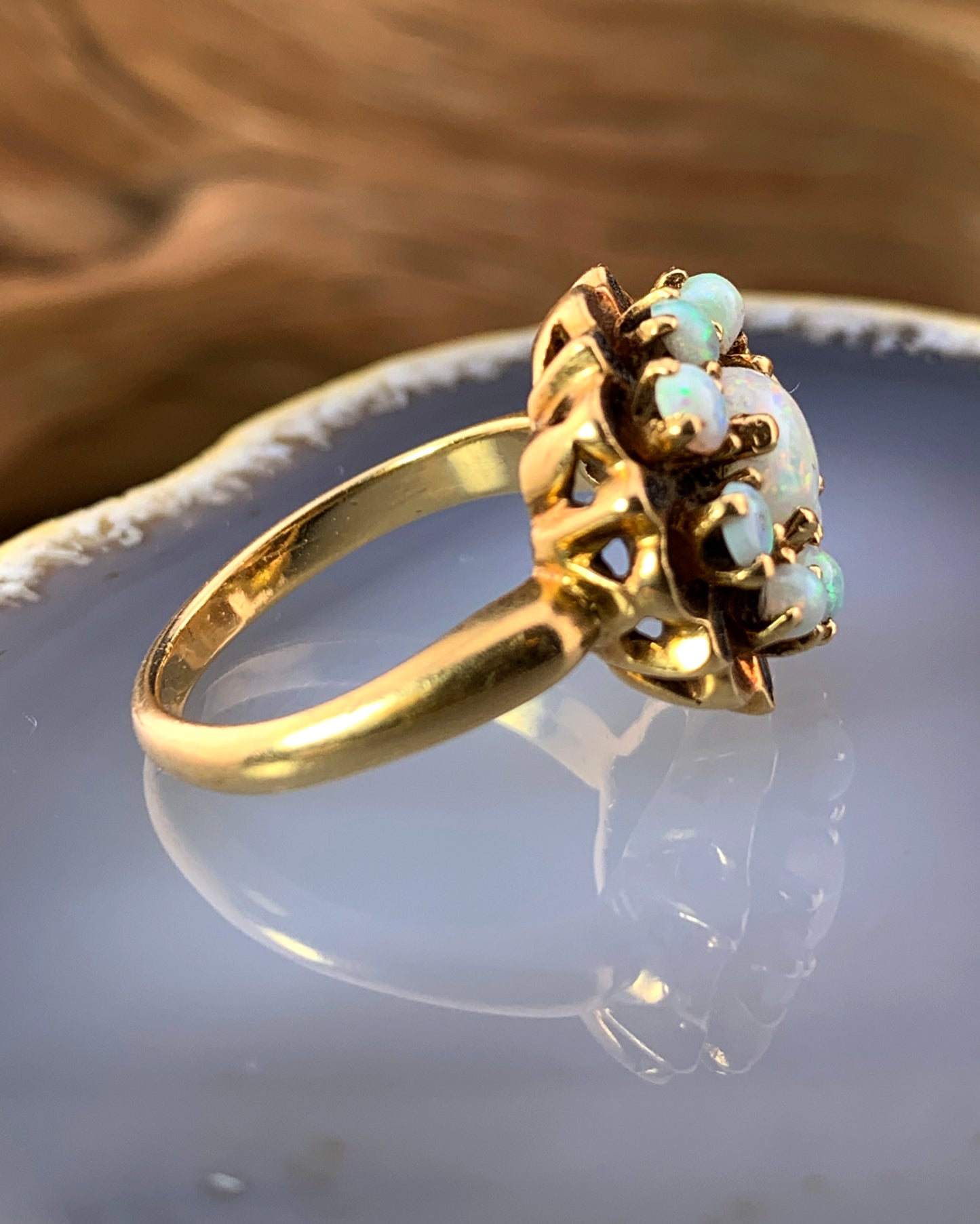 Estate 14K, Opal & Enamel Cluster Ring