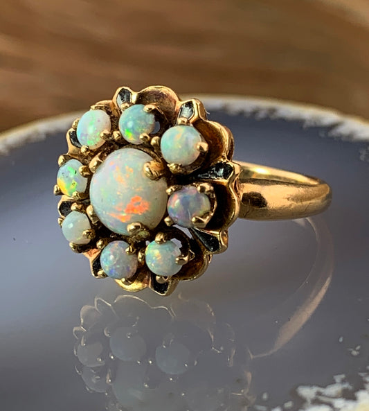 Estate 14K, Opal & Enamel Cluster Ring