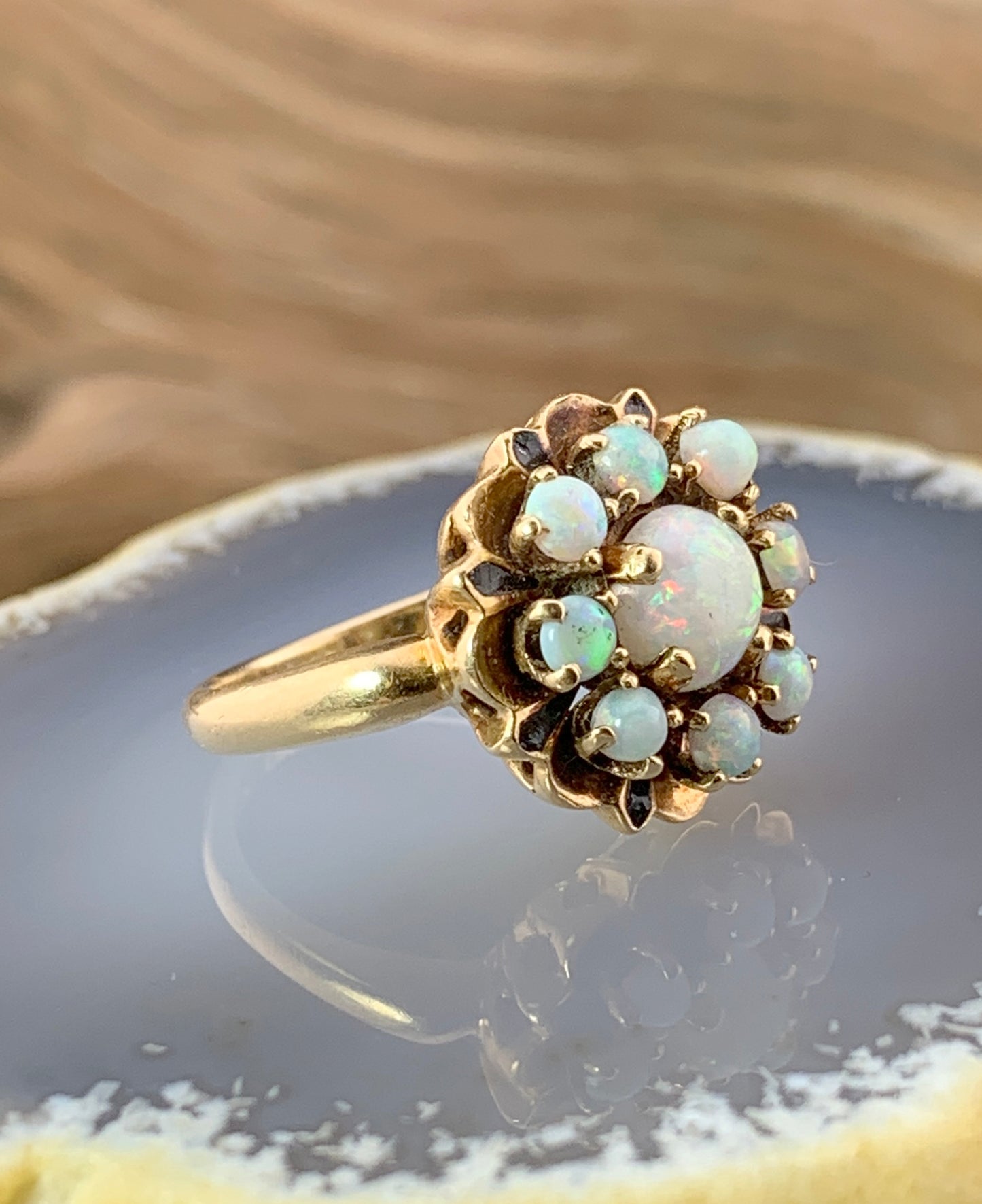 Estate 14K, Opal & Enamel Cluster Ring